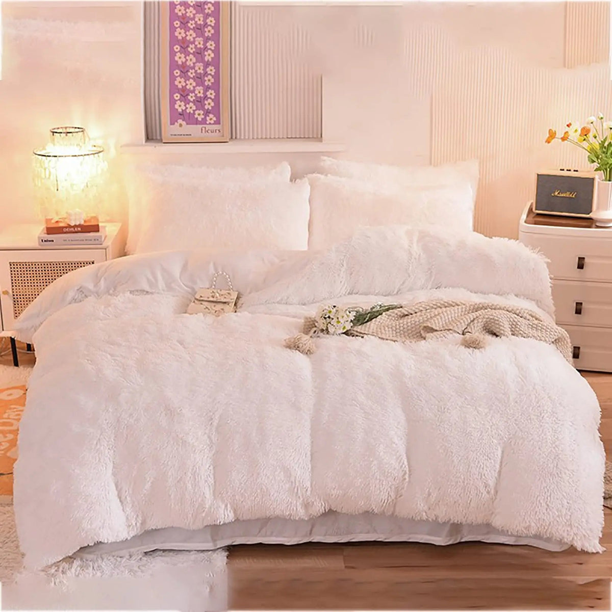 Parure de housse de couette réversible fausse fourrure