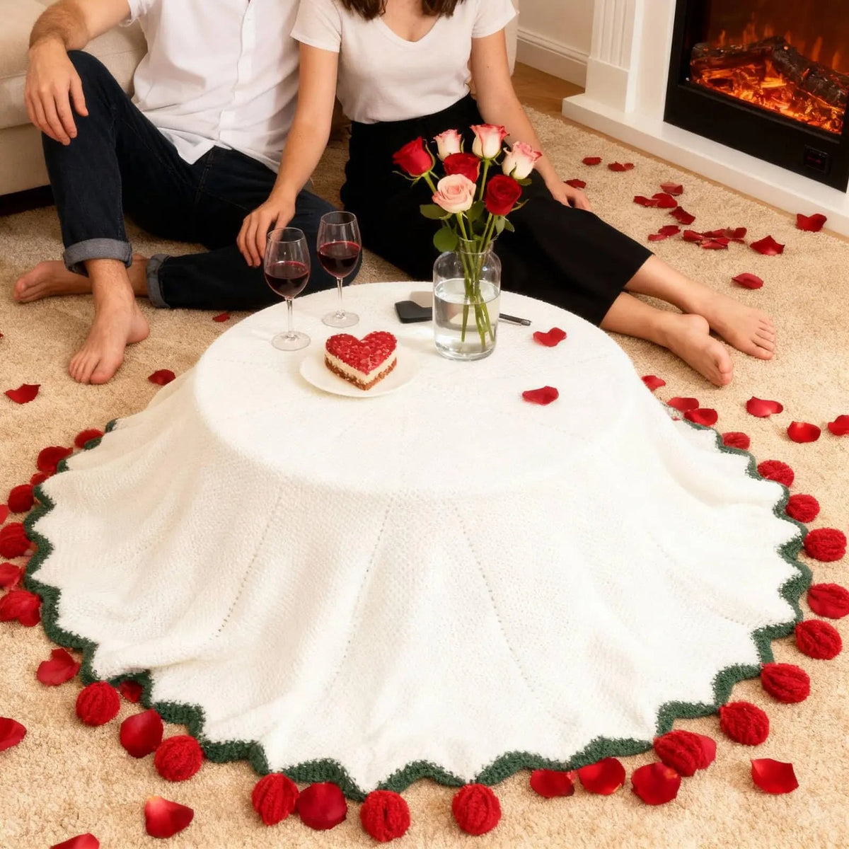 Plaid au crochet qui se plie en bouquet de roses