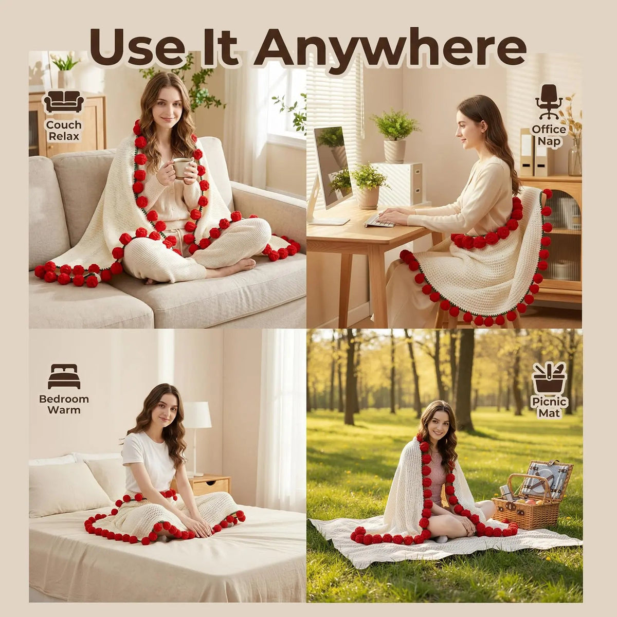Plaid au crochet qui se plie en bouquet de roses