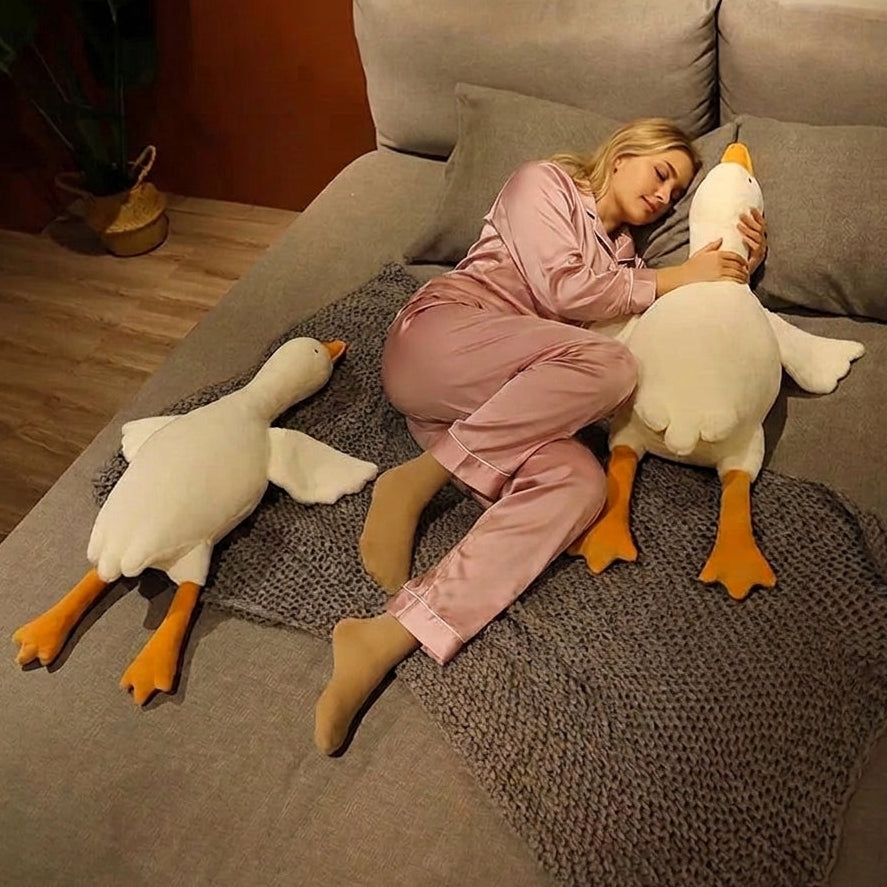 Coussin peluche oie rigolote, 50 à 130 cm