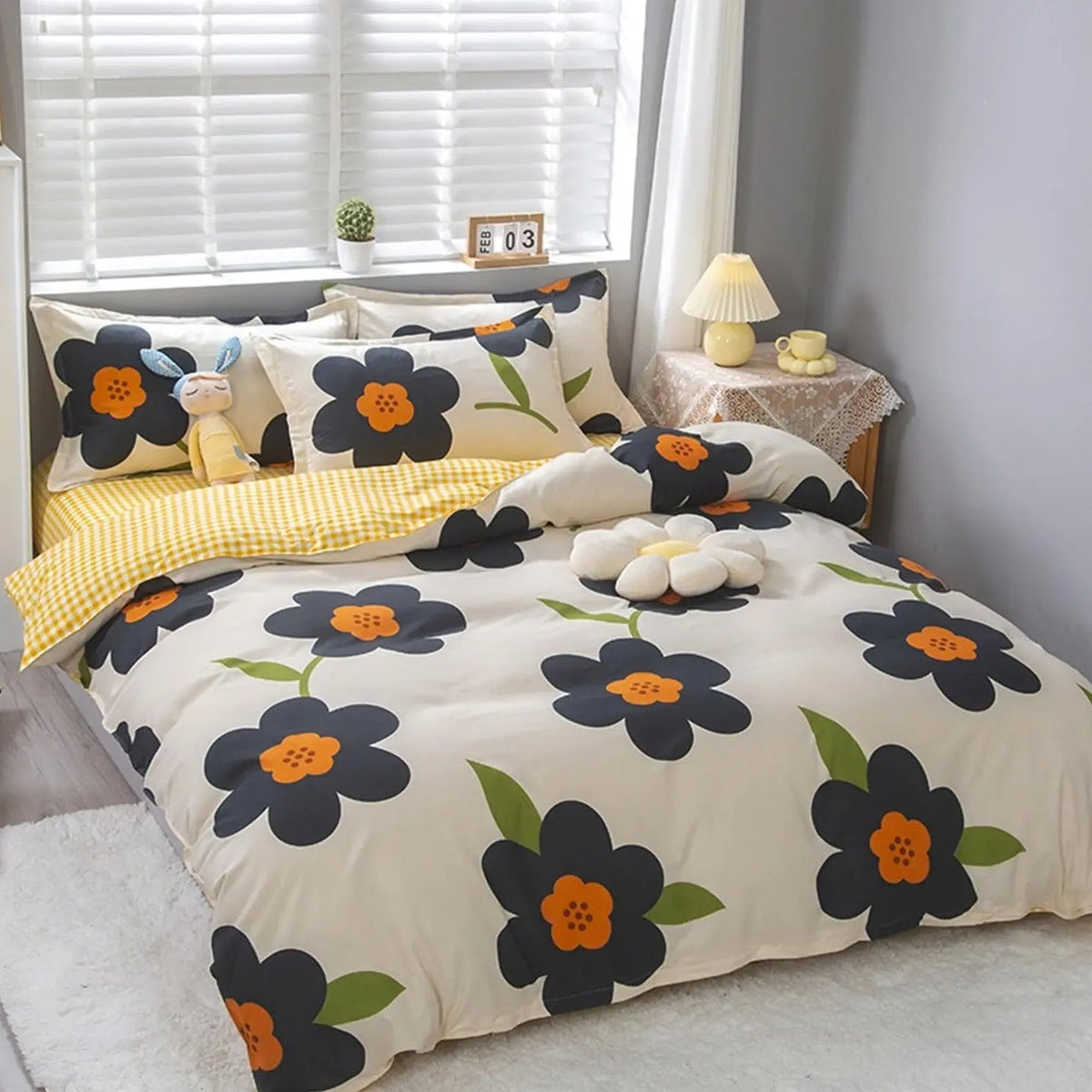 Reversible Cotton Bedding Set, Botanical Print
