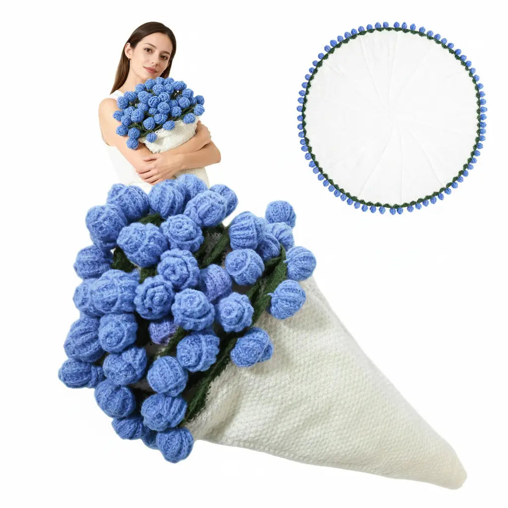 Plaid au crochet qui se plie en bouquet de roses