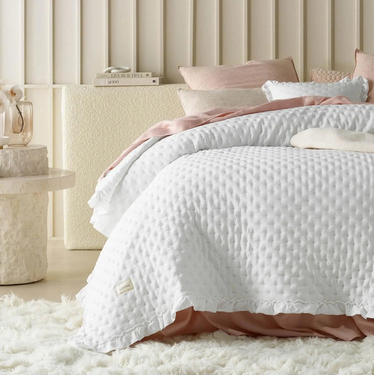 Scalloped Ruffle Bedspread in Washed Brushed Fabric
