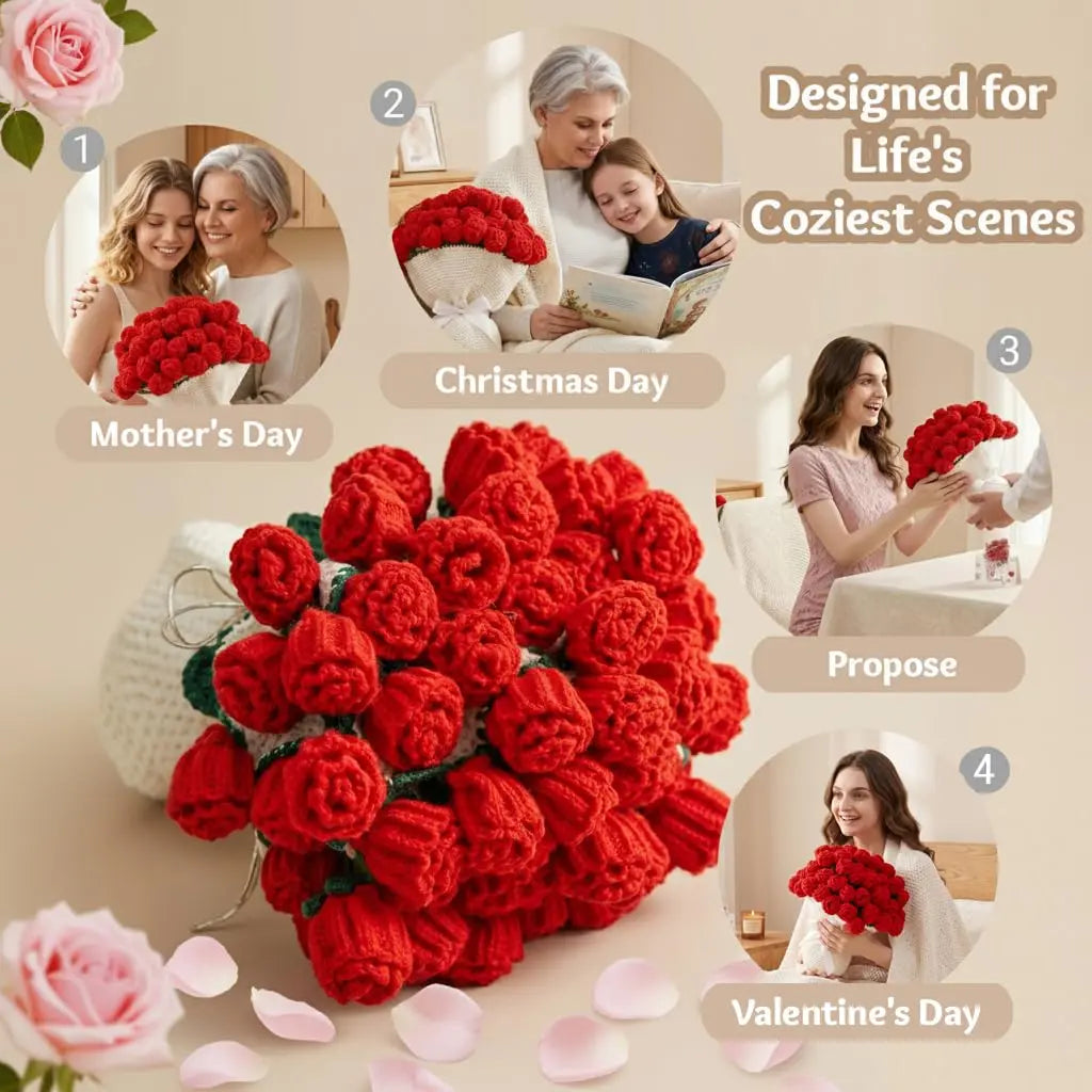 Plaid au crochet qui se plie en bouquet de roses