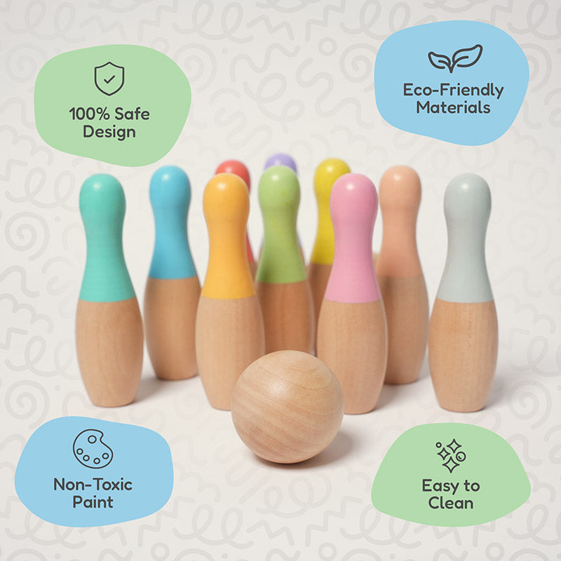 Wooden Bowling Set, 10 Pins and 2 Balls, Ages 4+