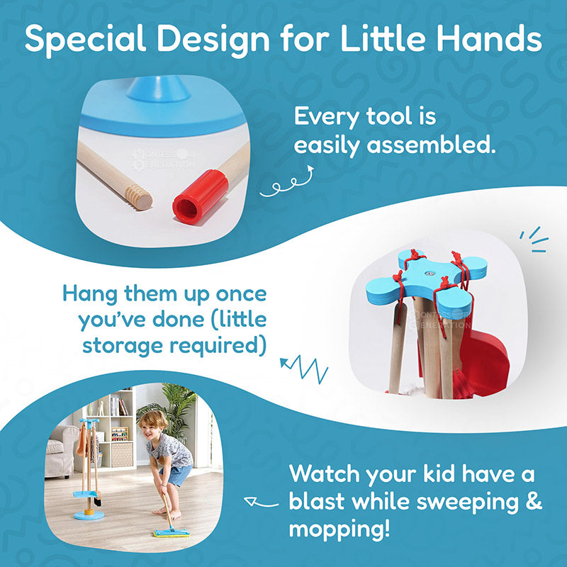 Kids' Wooden Cleaning Set with Stand, Ages 3+