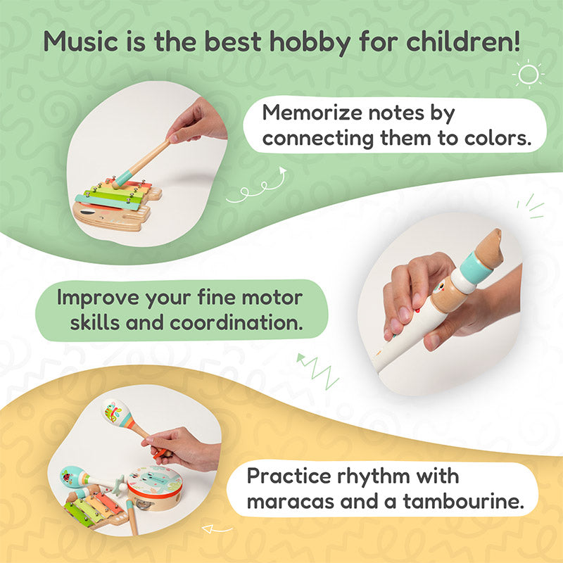 Wooden Music Set with 5 Instruments, from 2 Years