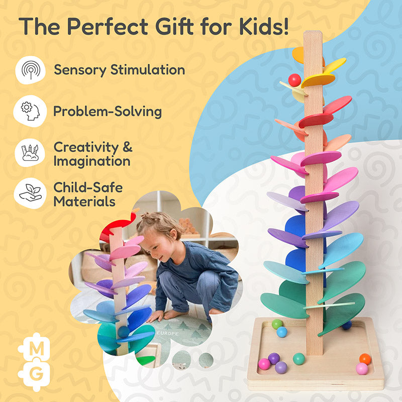 Wooden Rainbow Marble Tree, Ages 3+