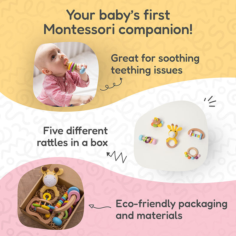 Coffret de 5 hochets en bois pour bébé