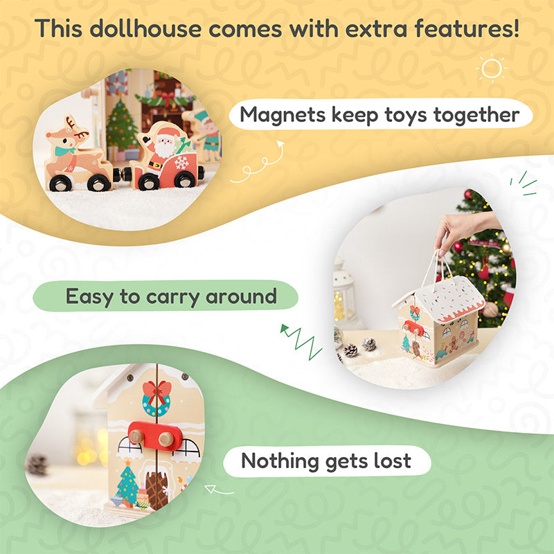 Maison de Noël pliable en bois et 7 figurines