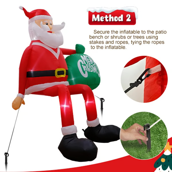 Giant 2.4m Inflatable Climbing LED Santa Claus  
