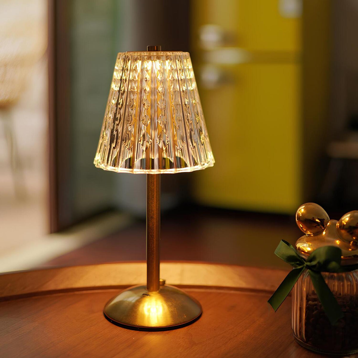 Cordless Crystal-Effect Table Lamp, Gold Finish