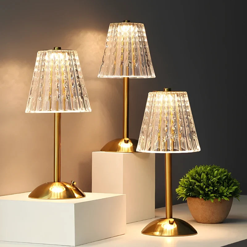 Cordless Crystal-Effect Table Lamp, Gold Finish