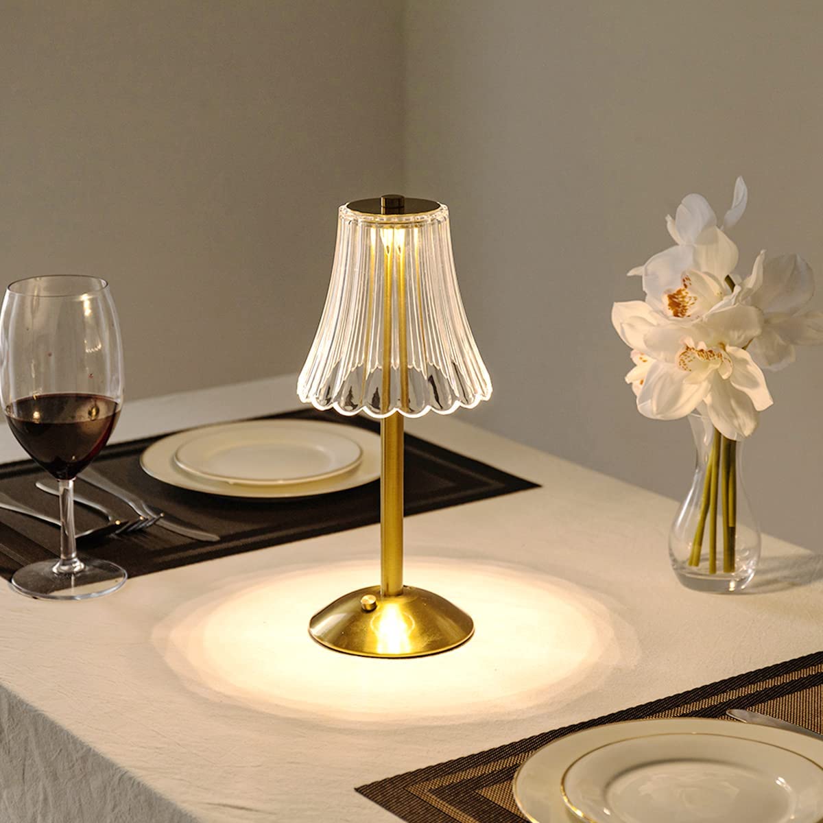 Cordless Crystal-Effect Table Lamp, Gold Finish