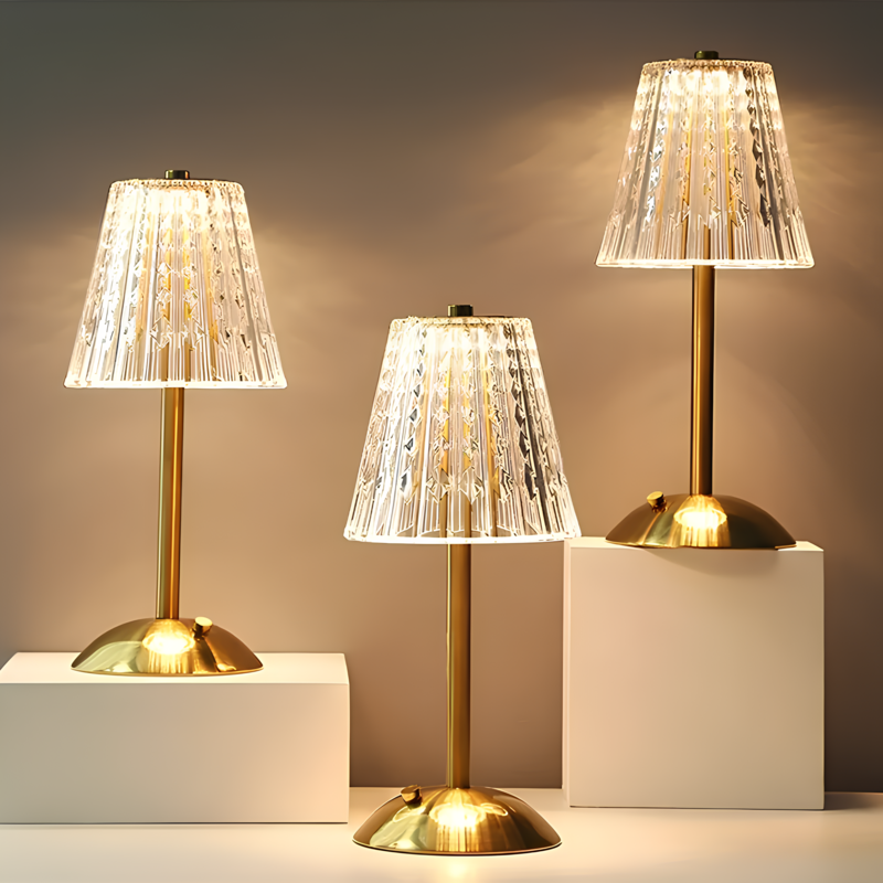 Cordless Crystal-Effect Table Lamp, Gold Finish