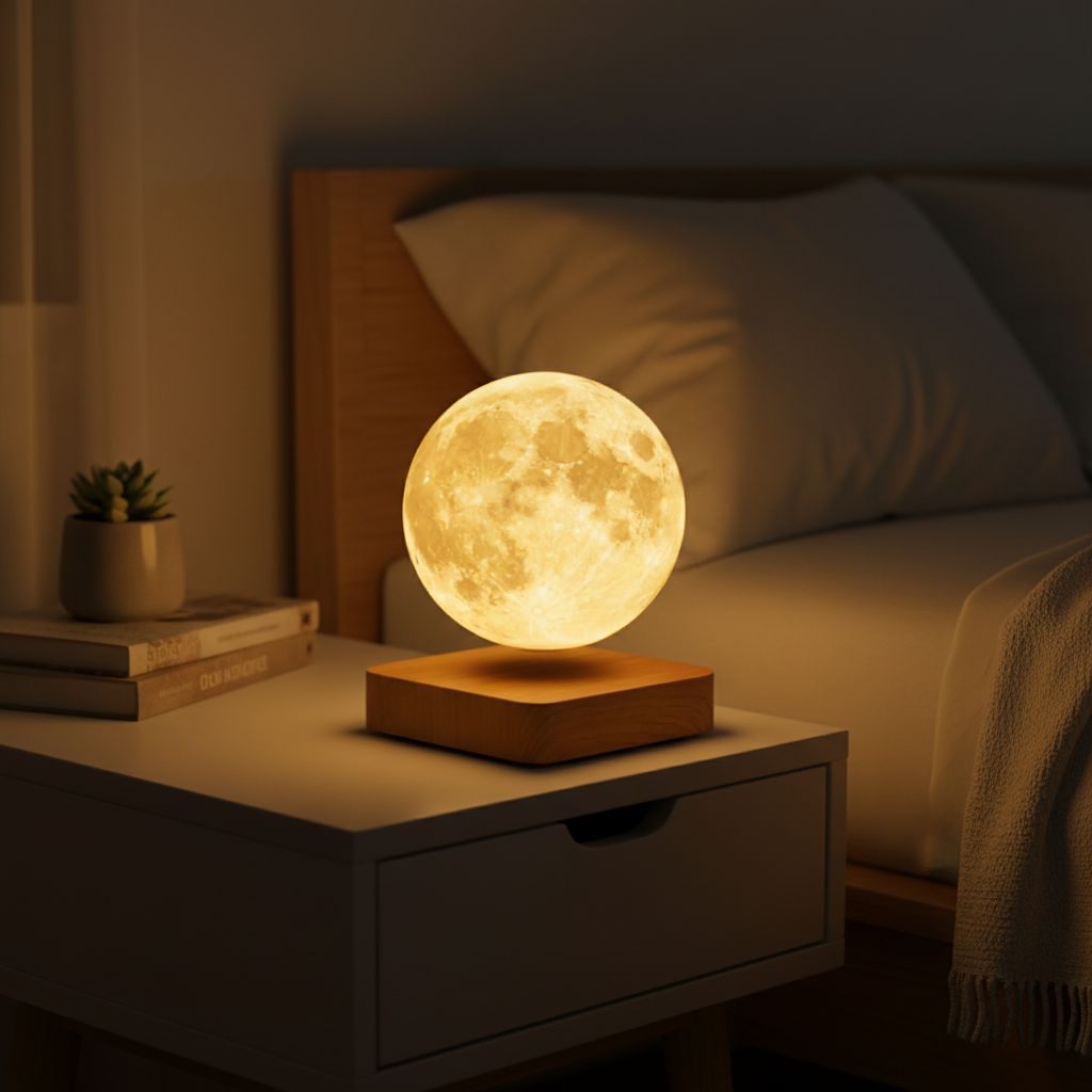 Floating-Effect LED Moon Lamp, Rechargeable and Dimmable