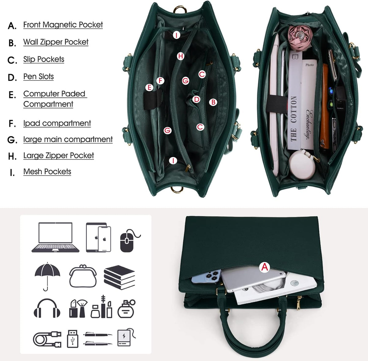Sac cabas pour ordinateur en cuir PU déperlant