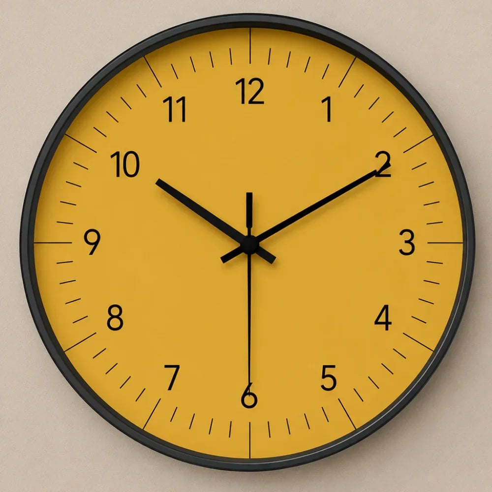 Horloge murale jaune minimaliste, mécanisme silencieux