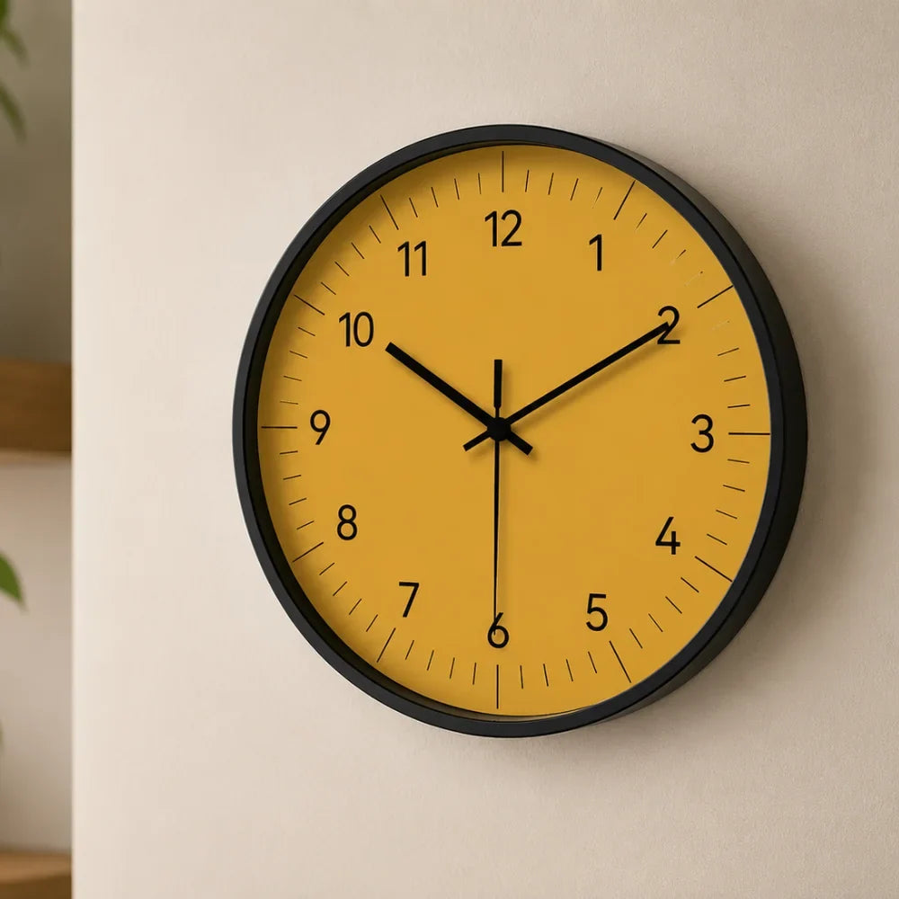 Horloge murale jaune minimaliste, mécanisme silencieux