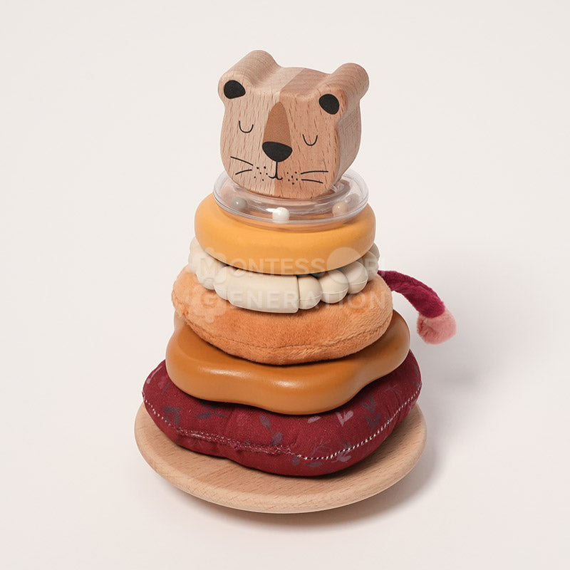 Tour à empiler lion en bois et silicone, dès 6 mois