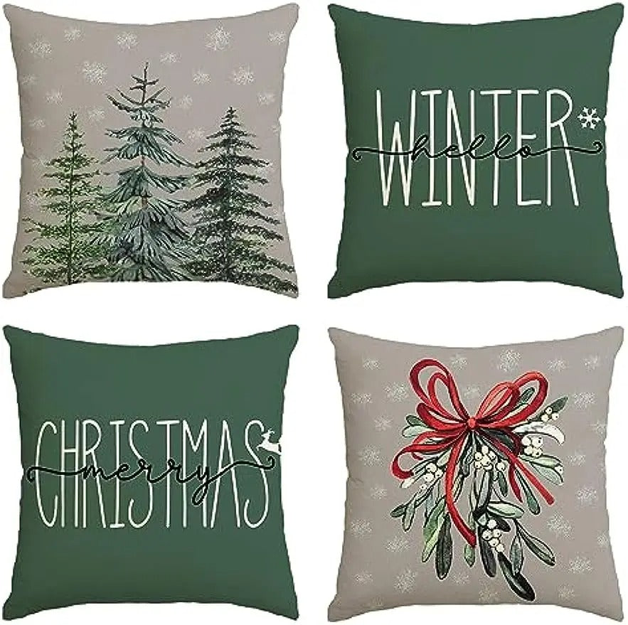 Housse de Coussin Sapin - Esprit Hiver en Coton Tissé