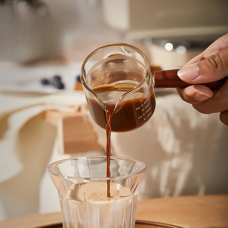 Glass and Wood Espresso Measuring Cup, 75 ml