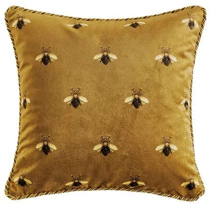 Golden Bee - Housse de Coussin Velours Abeille Dorée