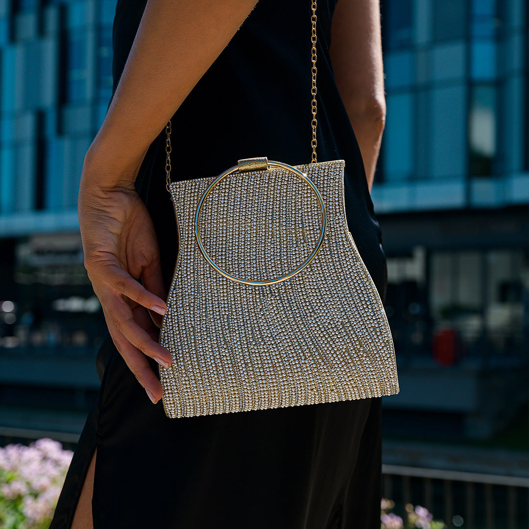 Petit sac à main doré serti de strass