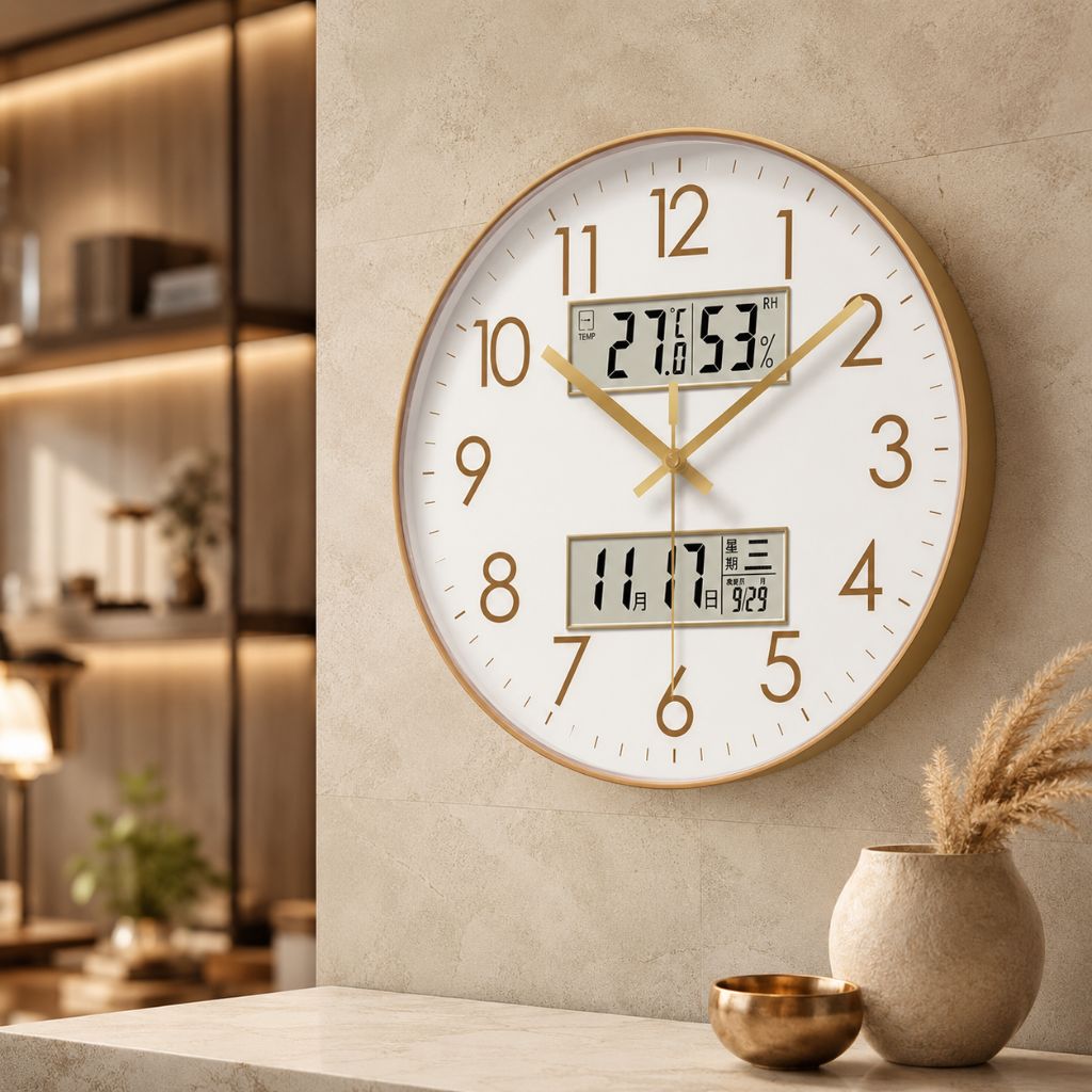 Silent Wall Clock with Calendar and Thermometer