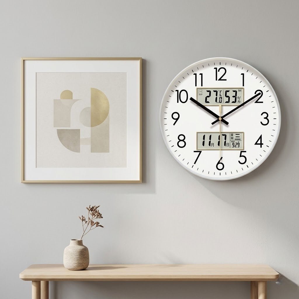 Silent Wall Clock with Calendar and Thermometer