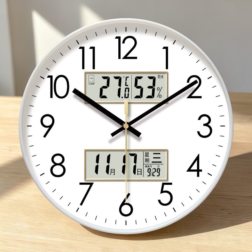 Silent Wall Clock with Calendar and Thermometer