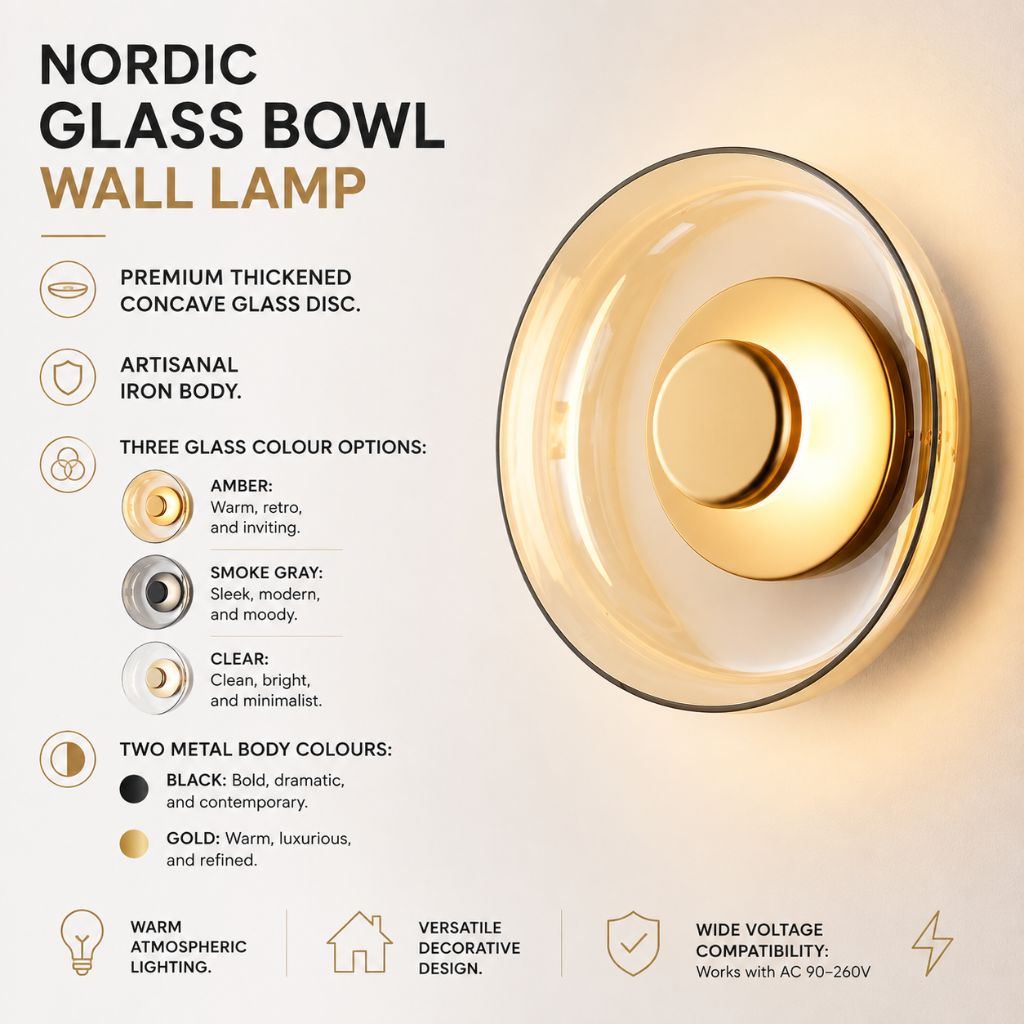 Nordic Wall Light with Concave Glass Disc