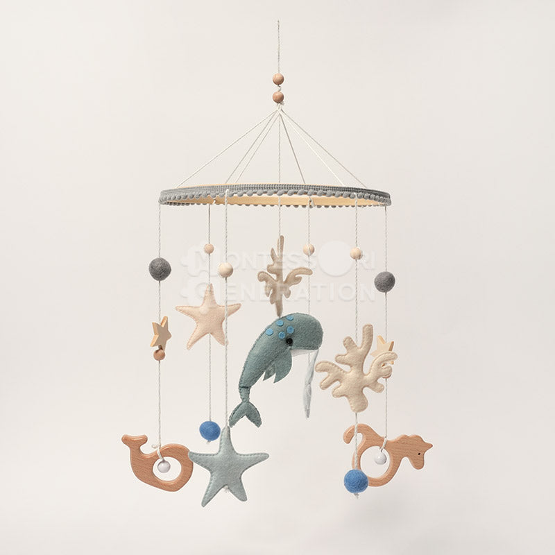 Ocean Baby Mobile in Wood and Felt, From Birth