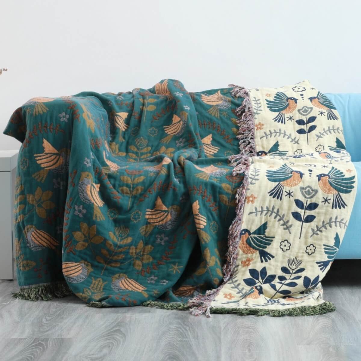 Plaid réversible scandinave en coton, deux faces
