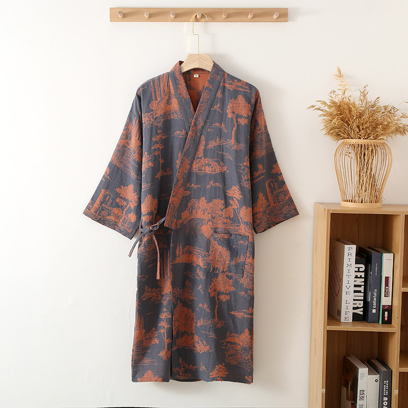 Men's Cotton Gauze Kimono Bathrobe