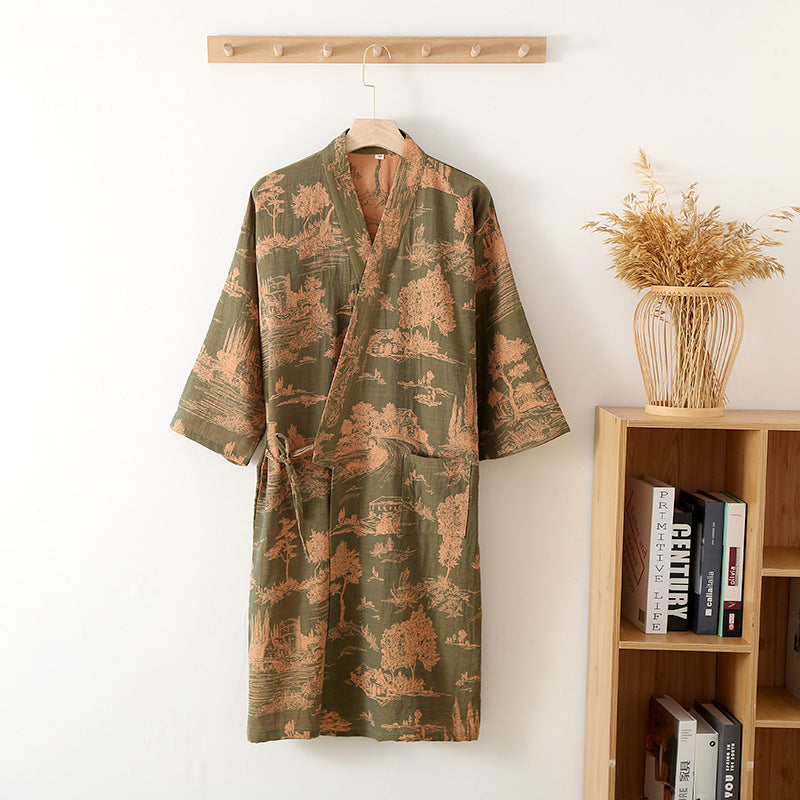 Men's Cotton Gauze Kimono Bathrobe