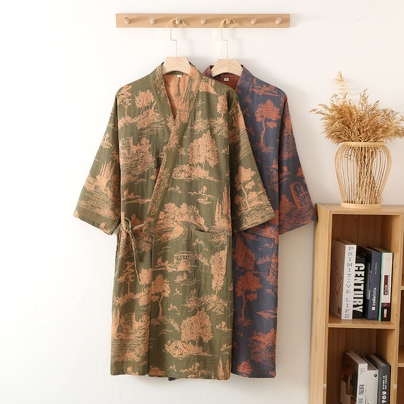 Men's Cotton Gauze Kimono Bathrobe