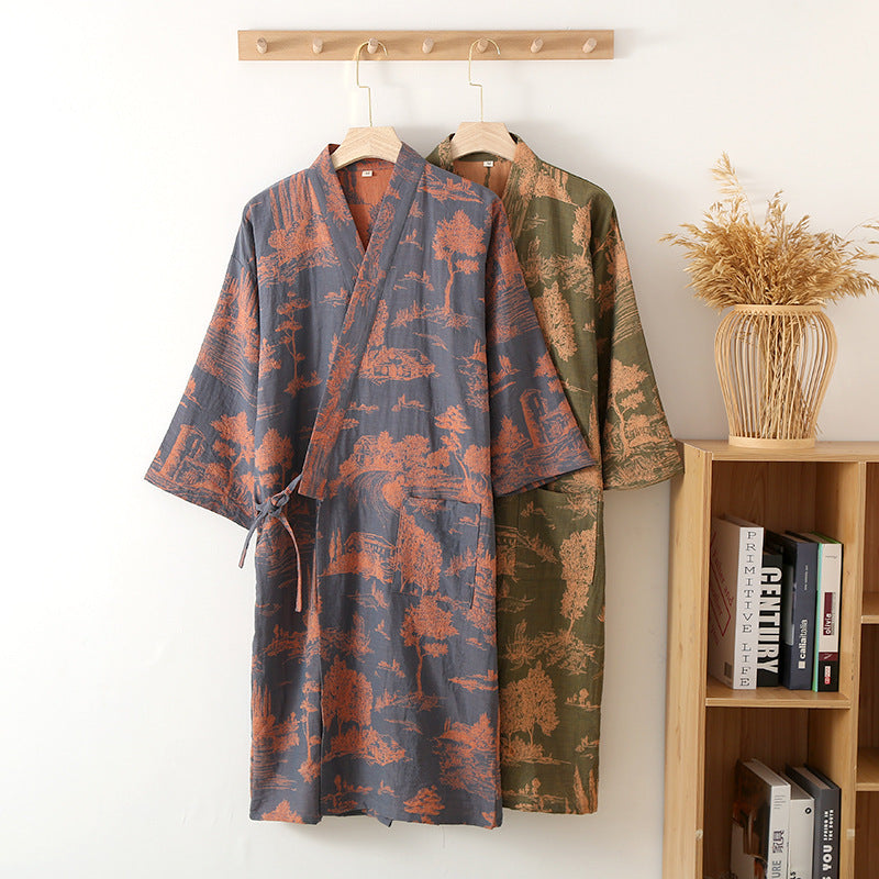 Men's Cotton Gauze Kimono Bathrobe