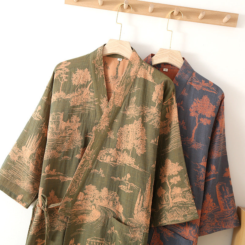 Men's Cotton Gauze Kimono Bathrobe