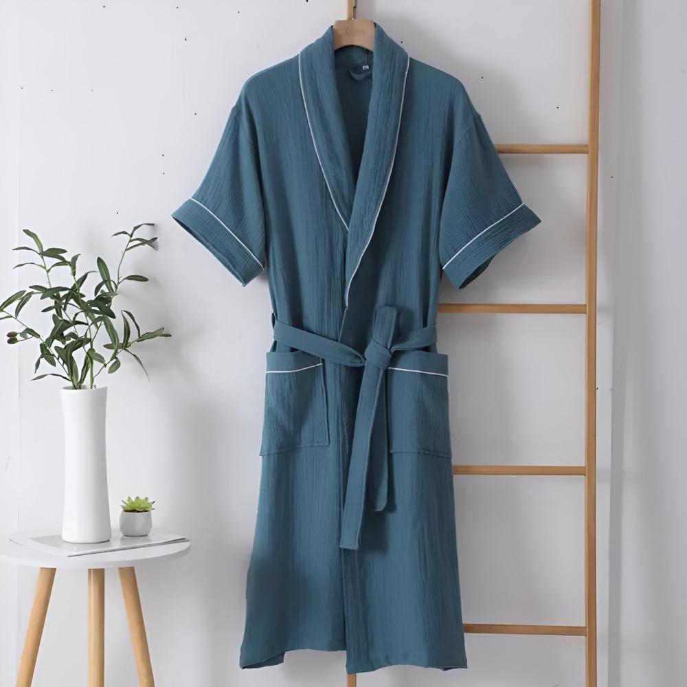 Unisex Double Cotton Gauze Bathrobe, Short Sleeves