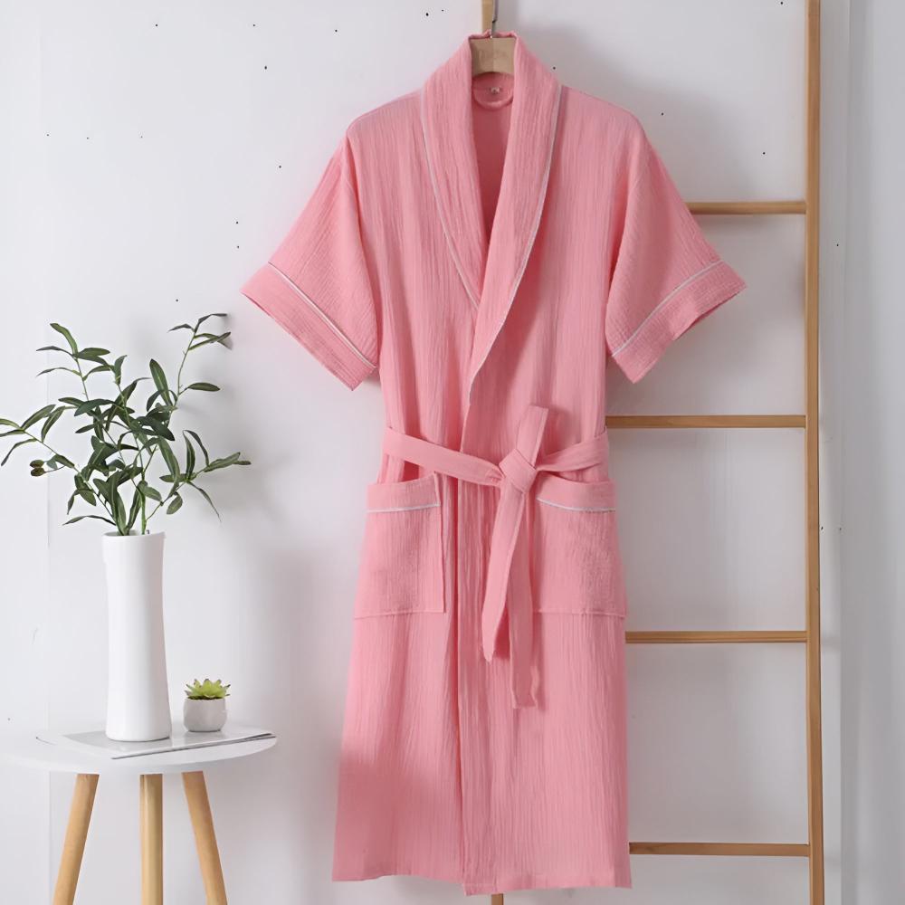 Unisex Double Cotton Gauze Bathrobe, Short Sleeves