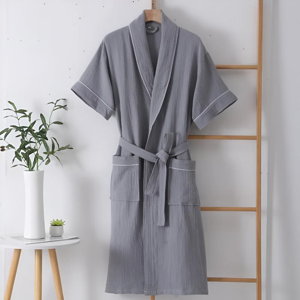 Unisex Double Cotton Gauze Bathrobe, Short Sleeves