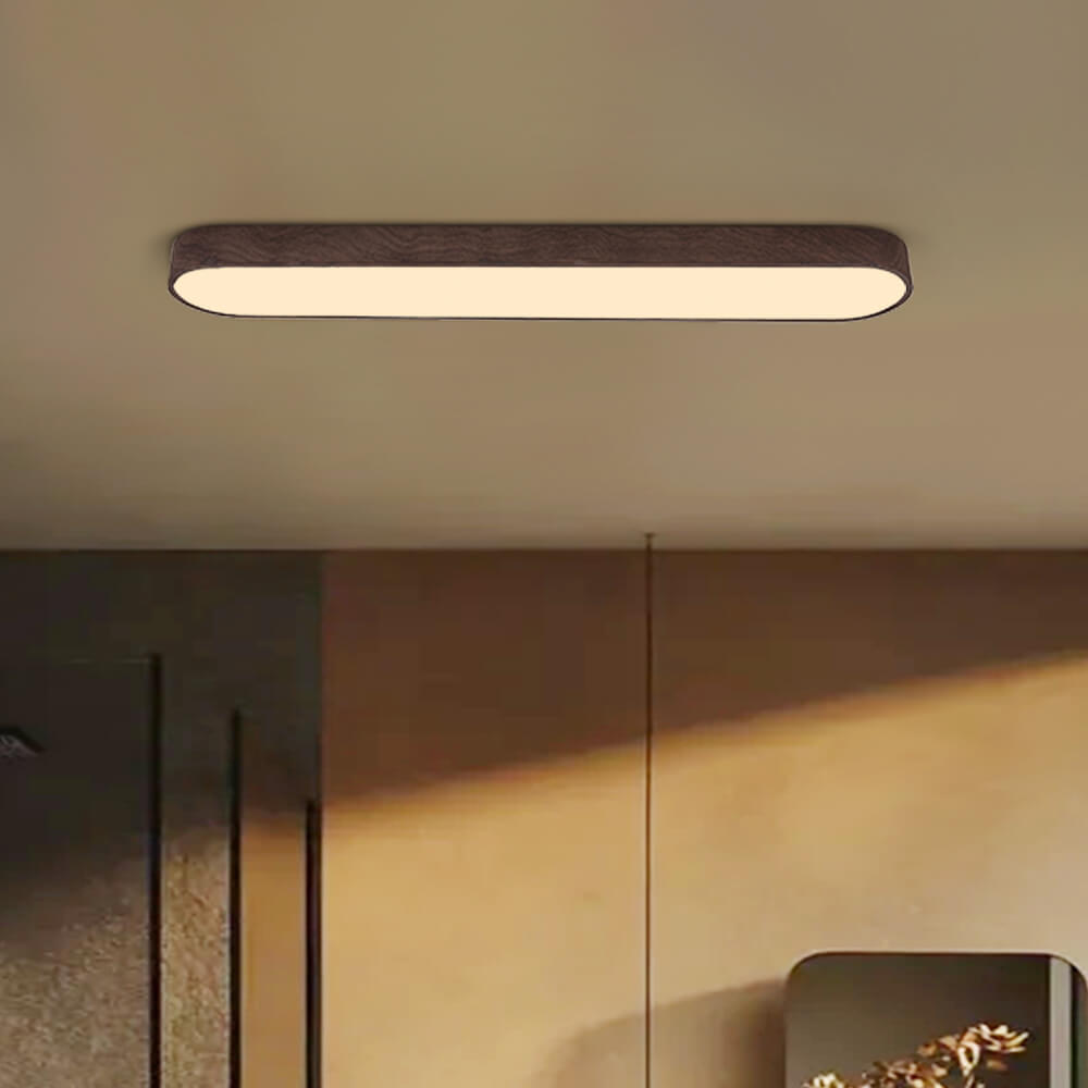 Plafonnier LED ovale style nordique avec détail bois