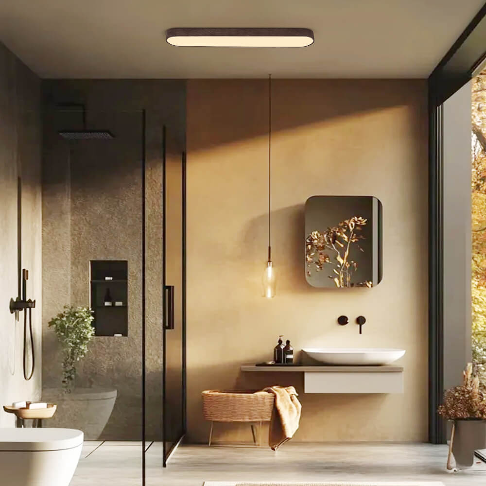 Plafonnier LED ovale style nordique avec détail bois