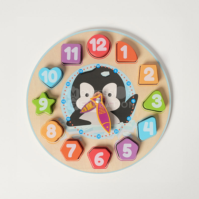 Horloge pingouin en bois à formes, dès 12 mois