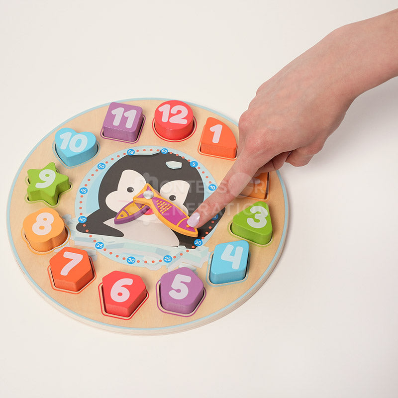 Horloge pingouin en bois à formes, dès 12 mois