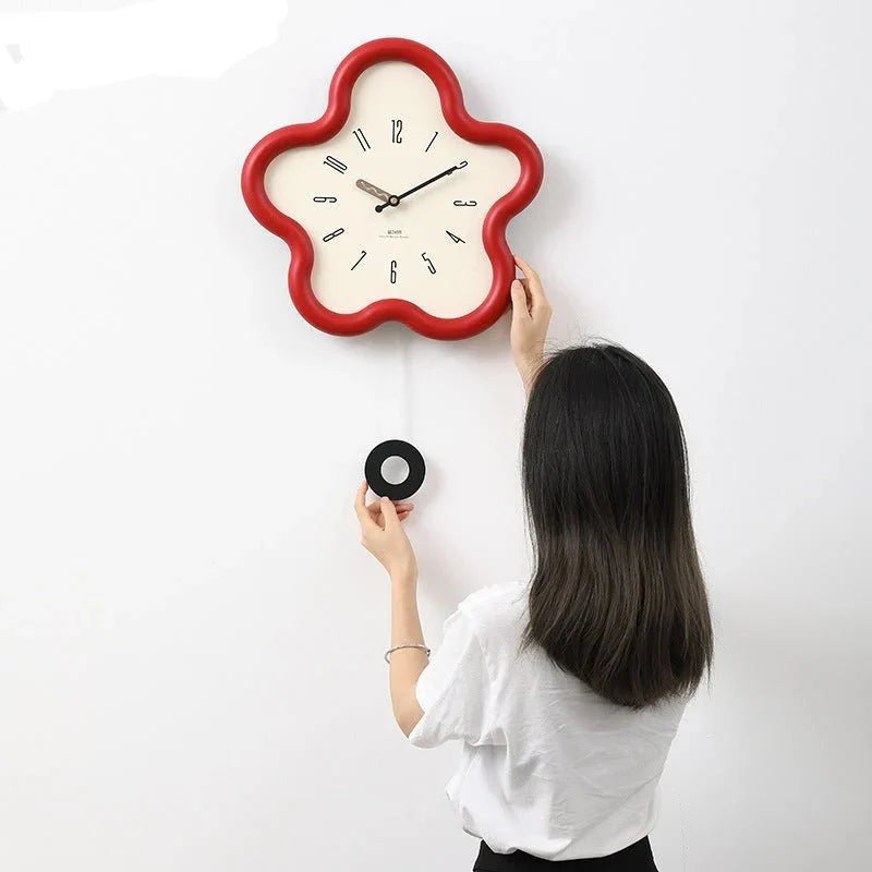 Horloge murale fleur 3D à balancier, mécanisme silencieux