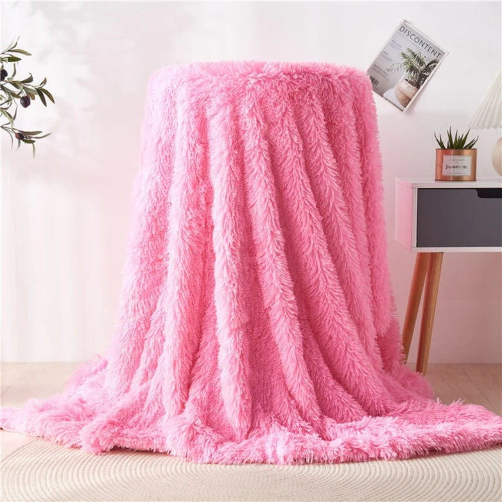 Plaid en Fausse Fourrure Moelleux – Blush Pink