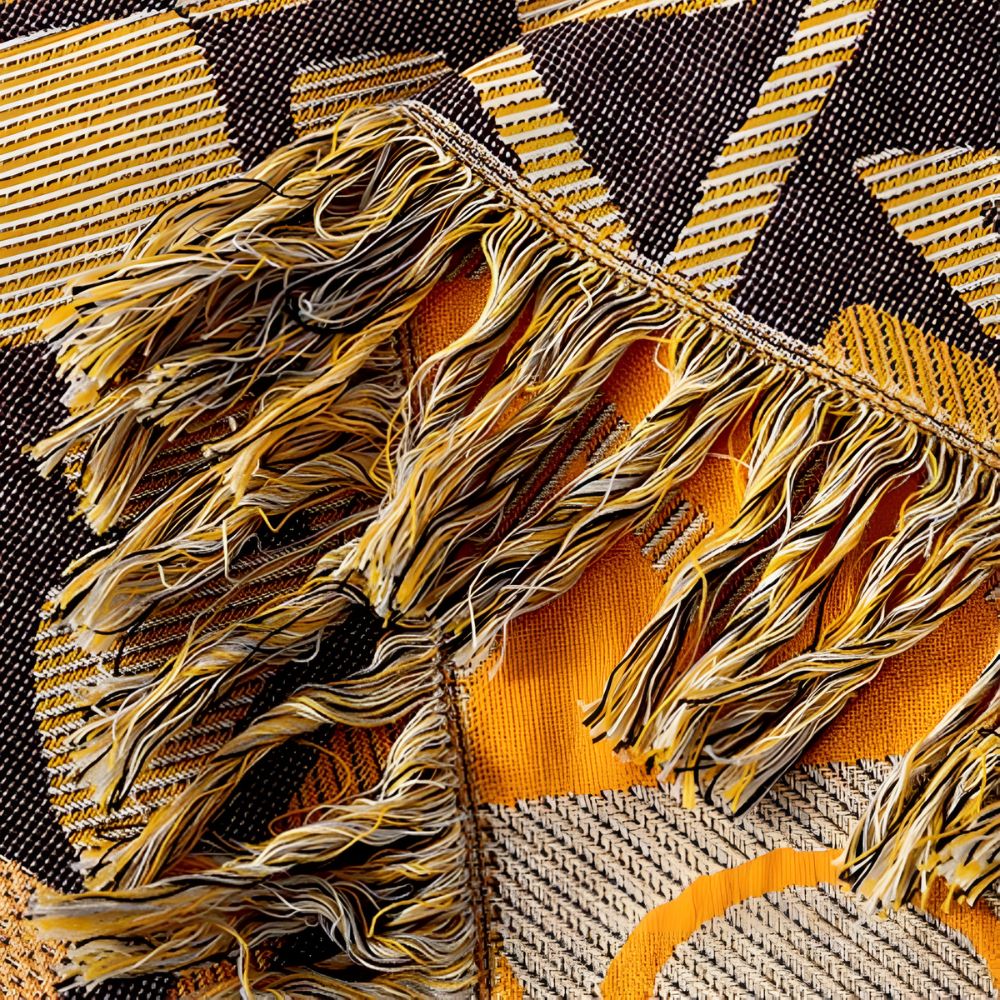 Reversible Cotton Throw, Geometric Patchwork with Fringe