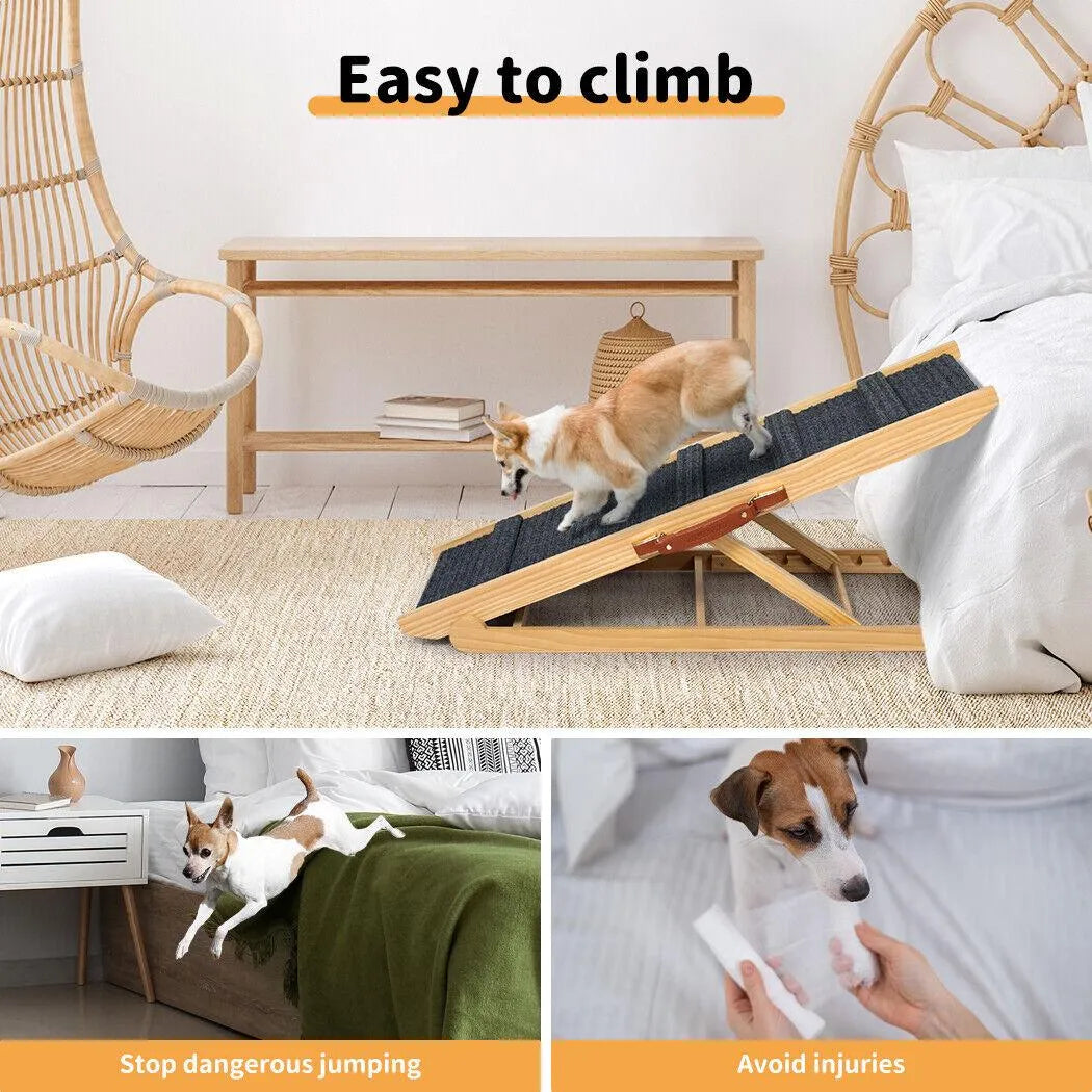 Rampe pour chien en bois réglable en hauteur